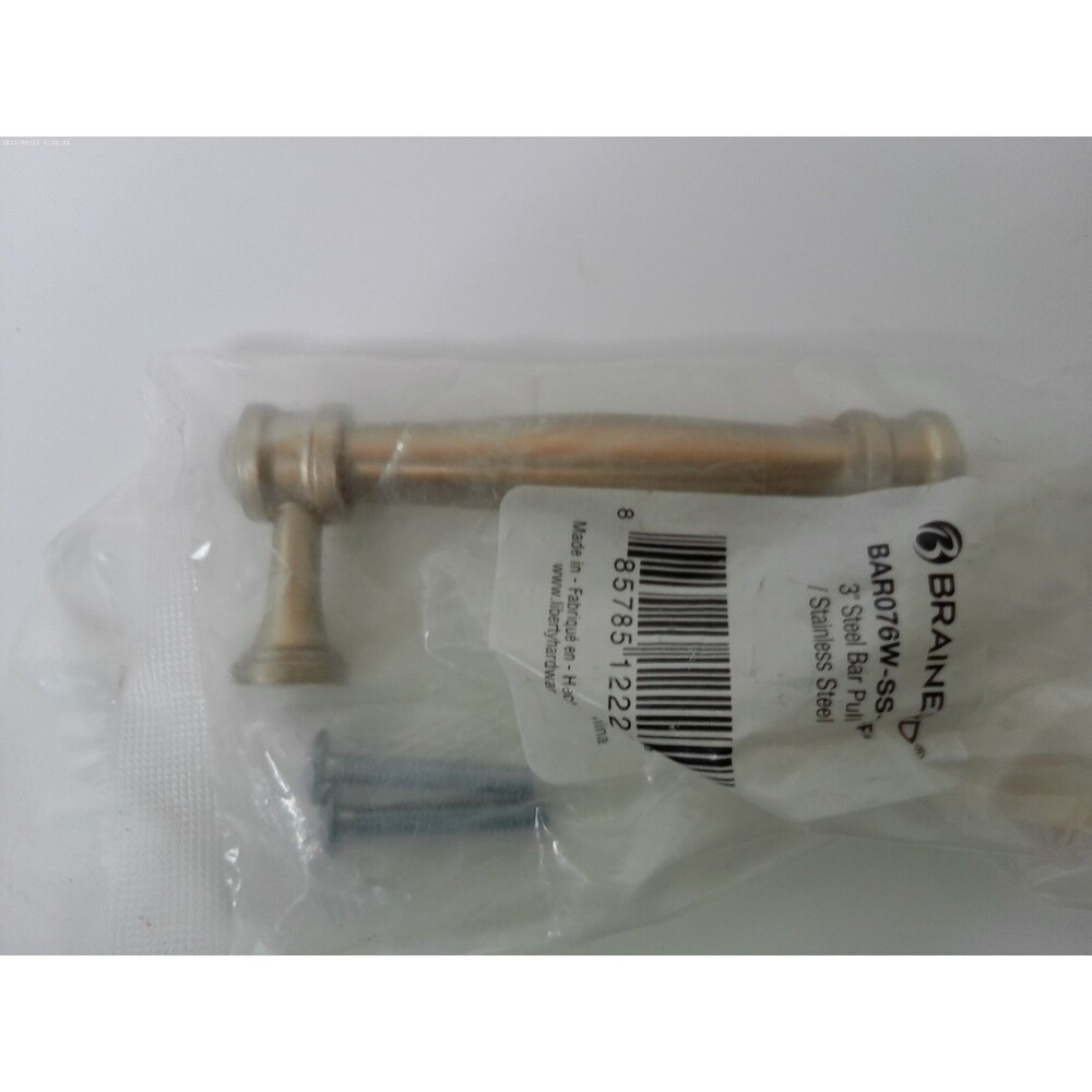 Brainerd Bar Cabinet Handles 3" BAR076W-SS-CP Stainless Steel Cylindrical Bar